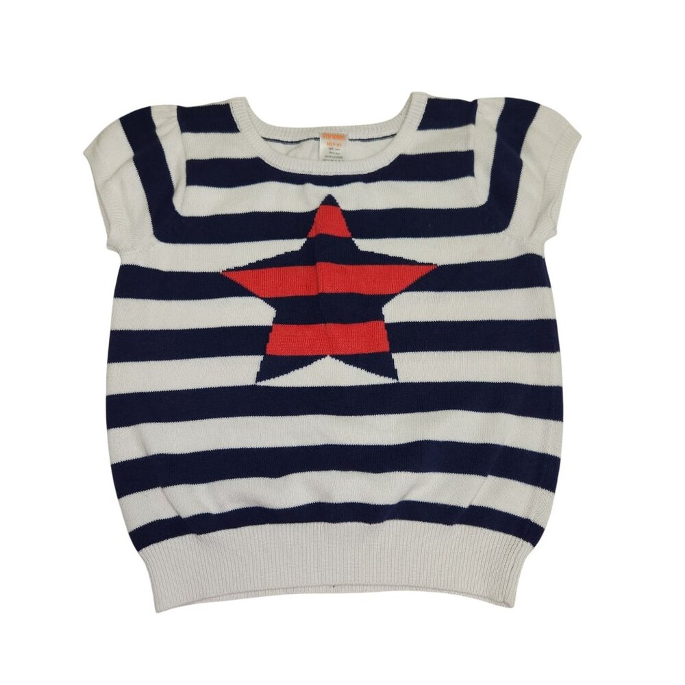 Gymboree Girls 7/8. Star Knit Sweater White & Navy Cotton Short Sleeve 2406